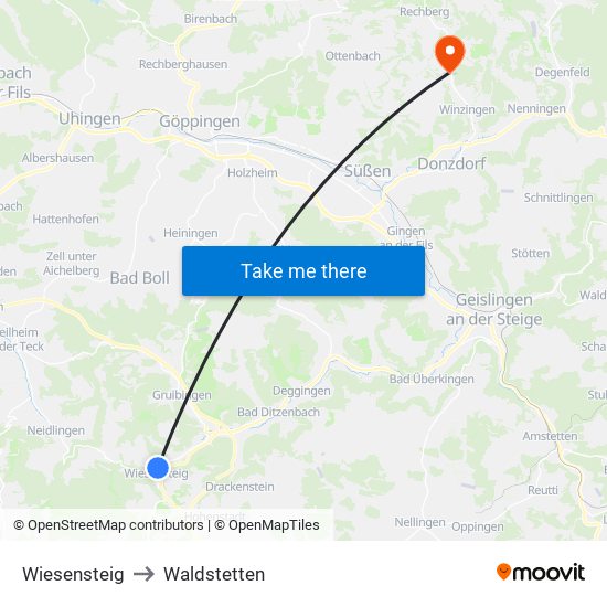 Wiesensteig to Waldstetten map