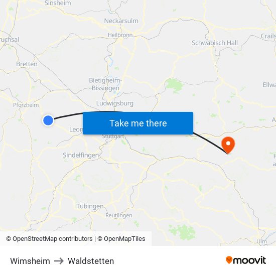 Wimsheim to Waldstetten map