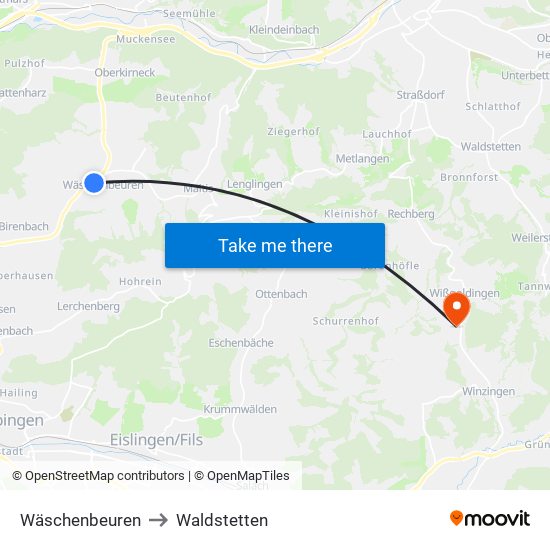 Wäschenbeuren to Waldstetten map