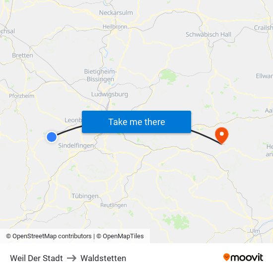 Weil Der Stadt to Waldstetten map