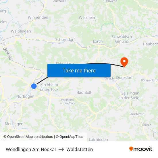 Wendlingen Am Neckar to Waldstetten map