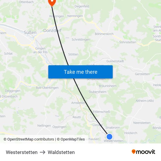 Westerstetten to Waldstetten map