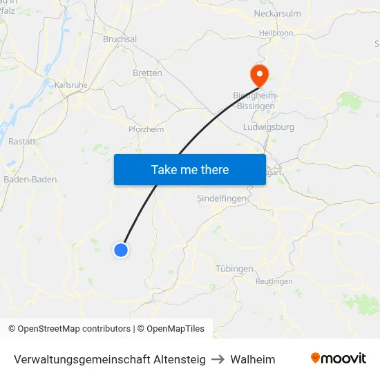 Verwaltungsgemeinschaft Altensteig to Walheim map