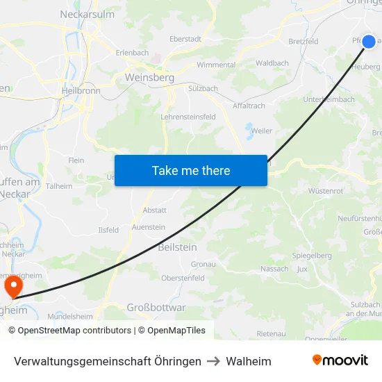 Verwaltungsgemeinschaft Öhringen to Walheim map