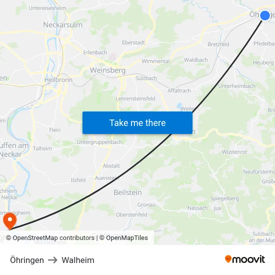 Öhringen to Walheim map