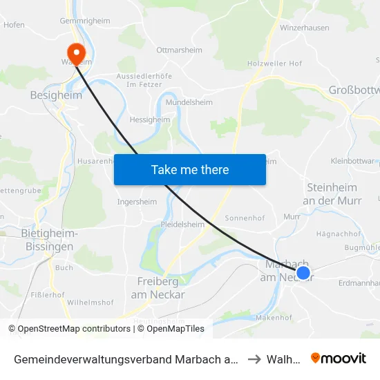 Gemeindeverwaltungsverband Marbach am Neckar to Walheim map