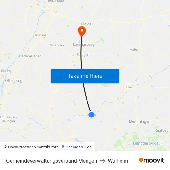 Gemeindeverwaltungsverband Mengen to Walheim map
