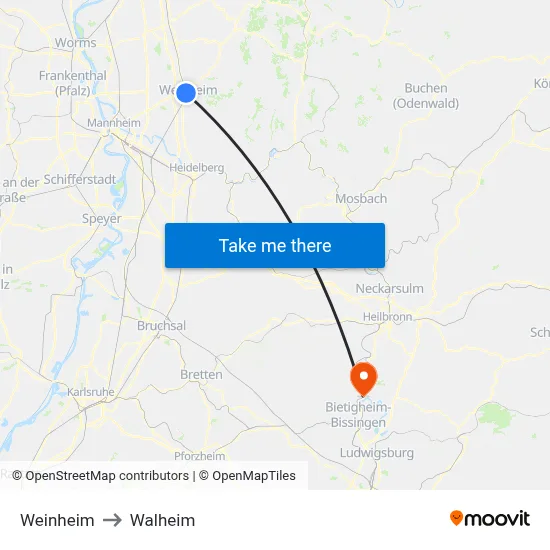 Weinheim to Walheim map