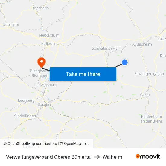 Verwaltungsverband Oberes Bühlertal to Walheim map