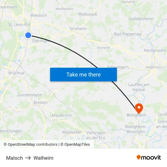 Malsch to Walheim map
