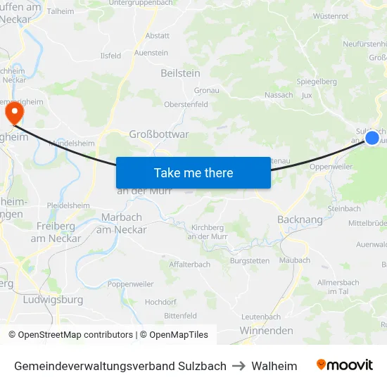Gemeindeverwaltungsverband Sulzbach to Walheim map