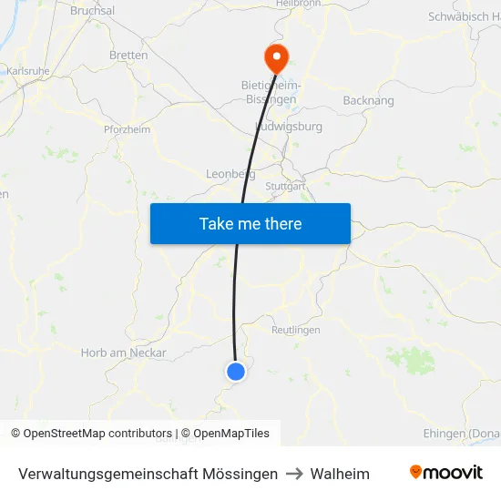 Verwaltungsgemeinschaft Mössingen to Walheim map