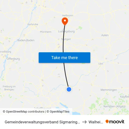 Gemeindeverwaltungsverband Sigmaringen to Walheim map
