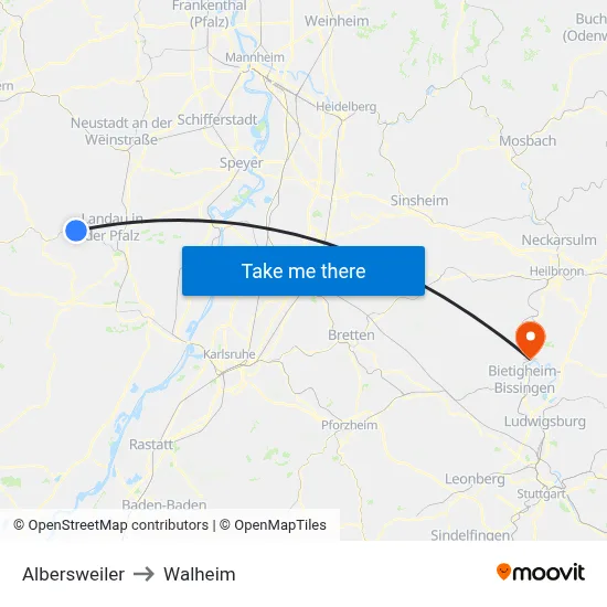 Albersweiler to Walheim map