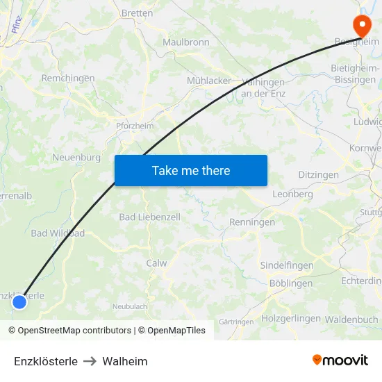 Enzklösterle to Walheim map