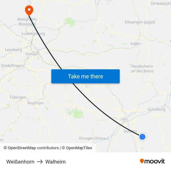 Weißenhorn to Walheim map