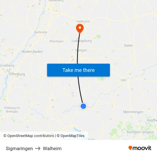 Sigmaringen to Walheim map