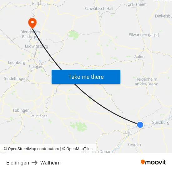 Elchingen to Walheim map
