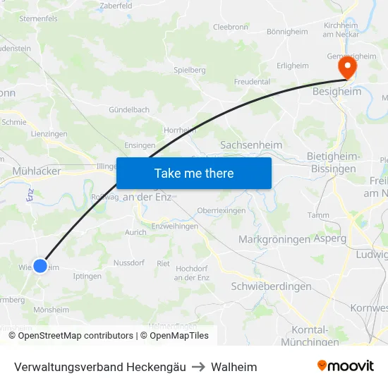 Verwaltungsverband Heckengäu to Walheim map