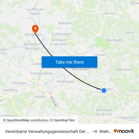 Vereinbarte Verwaltungsgemeinschaft Der Stadt Schorndorf to Walheim map