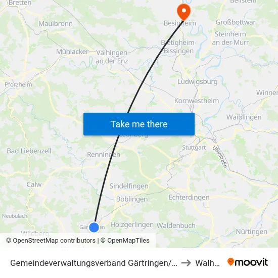 Gemeindeverwaltungsverband Gärtringen/Ehningen to Walheim map