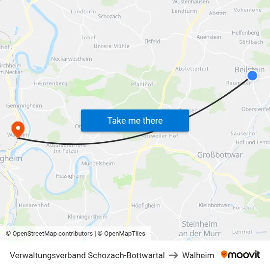 Verwaltungsverband Schozach-Bottwartal to Walheim map