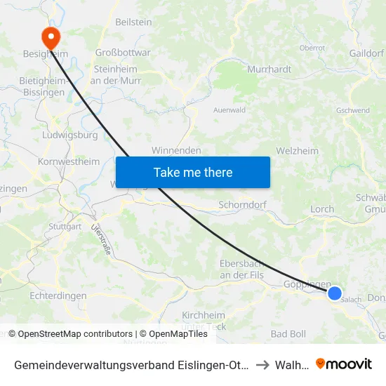 Gemeindeverwaltungsverband Eislingen-Ottenbach-Salach to Walheim map
