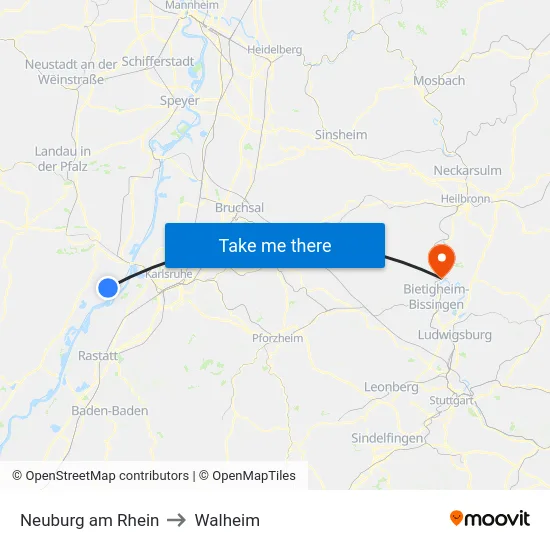 Neuburg am Rhein to Walheim map