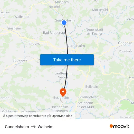 Gundelsheim to Walheim map