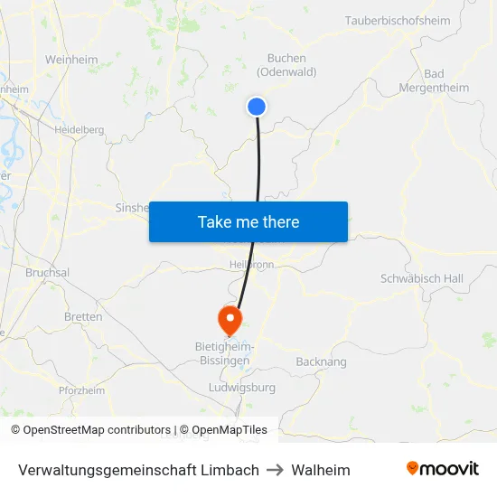 Verwaltungsgemeinschaft Limbach to Walheim map