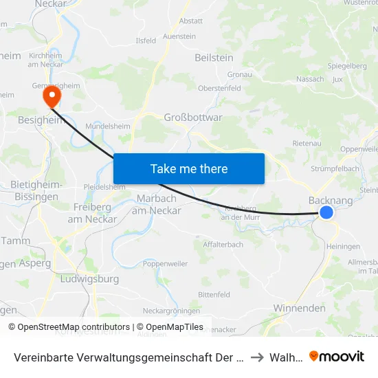 Vereinbarte Verwaltungsgemeinschaft Der Stadt Backnang to Walheim map