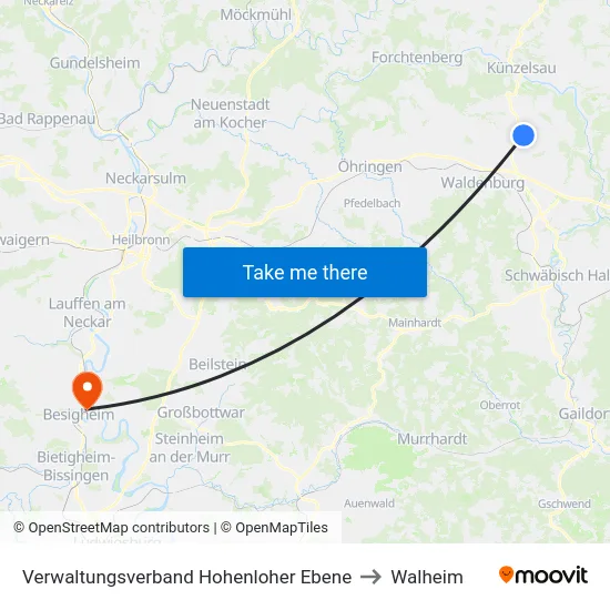 Verwaltungsverband Hohenloher Ebene to Walheim map