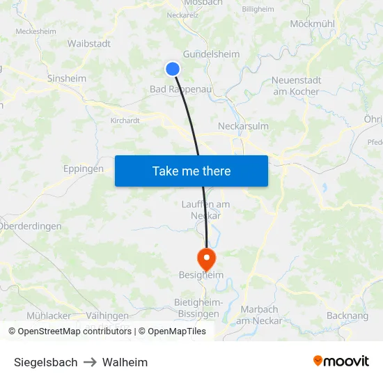 Siegelsbach to Walheim map
