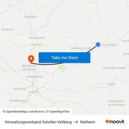 Verwaltungsverband Ilshofen-Vellberg to Walheim map