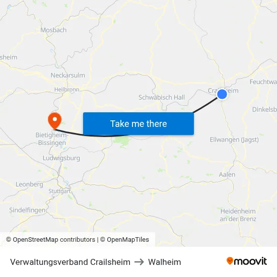 Verwaltungsverband Crailsheim to Walheim map