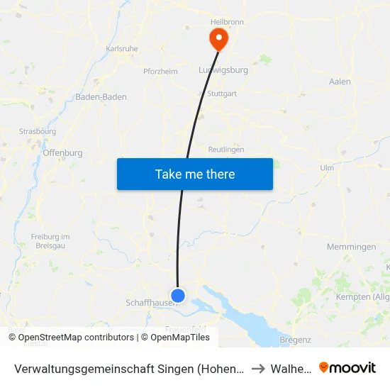 Verwaltungsgemeinschaft Singen (Hohentwiel) to Walheim map