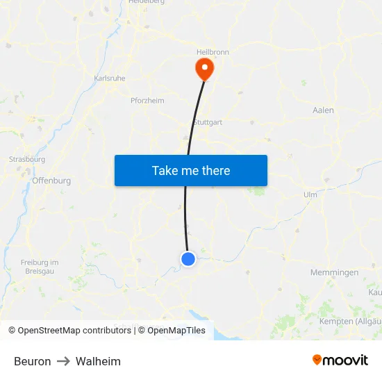 Beuron to Walheim map