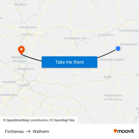 Fichtenau to Walheim map