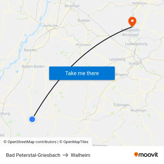 Bad Peterstal-Griesbach to Walheim map