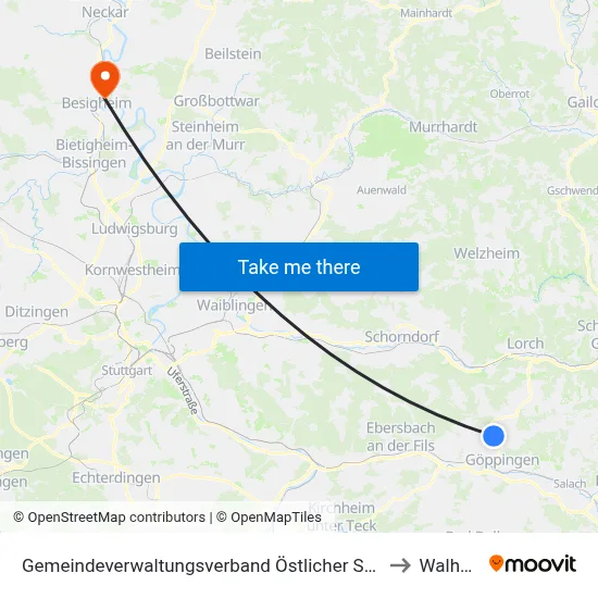 Gemeindeverwaltungsverband Östlicher Schurwald to Walheim map