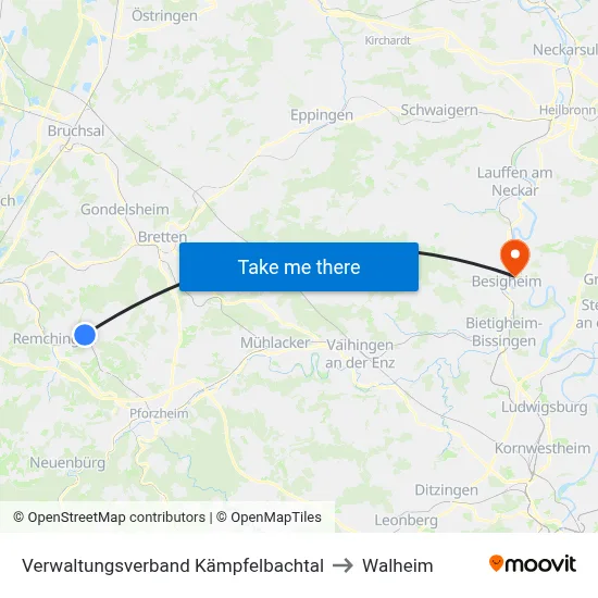 Verwaltungsverband Kämpfelbachtal to Walheim map