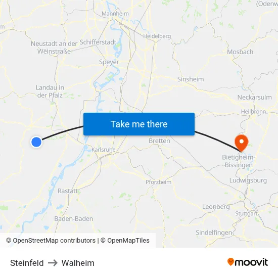 Steinfeld to Walheim map