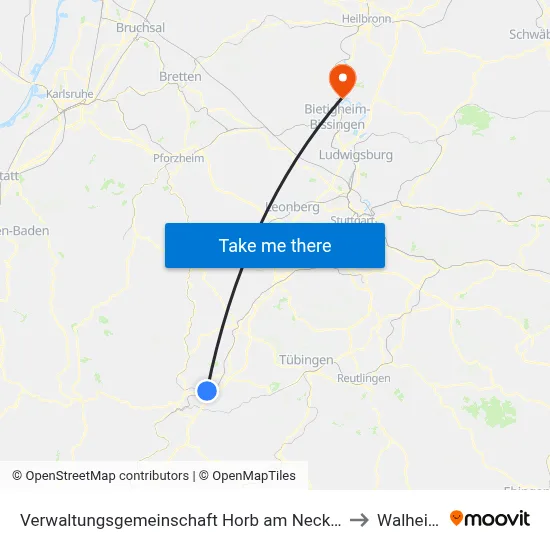 Verwaltungsgemeinschaft Horb am Neckar to Walheim map