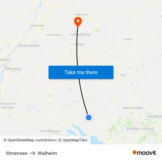 Illmensee to Walheim map