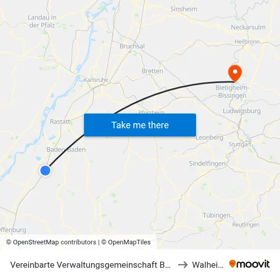 Vereinbarte Verwaltungsgemeinschaft Bühl to Walheim map