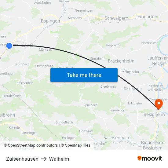 Zaisenhausen to Walheim map