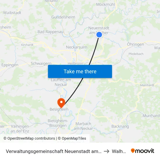 Verwaltungsgemeinschaft Neuenstadt am Kocher to Walheim map