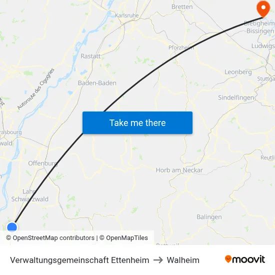 Verwaltungsgemeinschaft Ettenheim to Walheim map