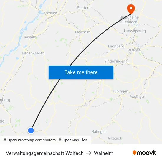 Verwaltungsgemeinschaft Wolfach to Walheim map