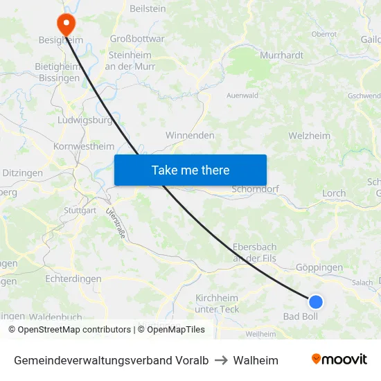 Gemeindeverwaltungsverband Voralb to Walheim map